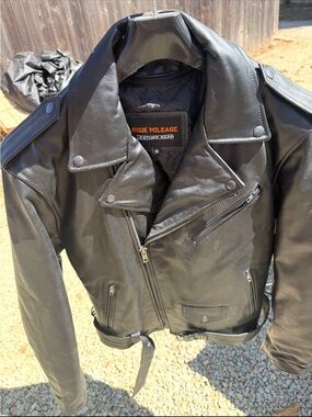Black Leather Biker Jacket - Men's